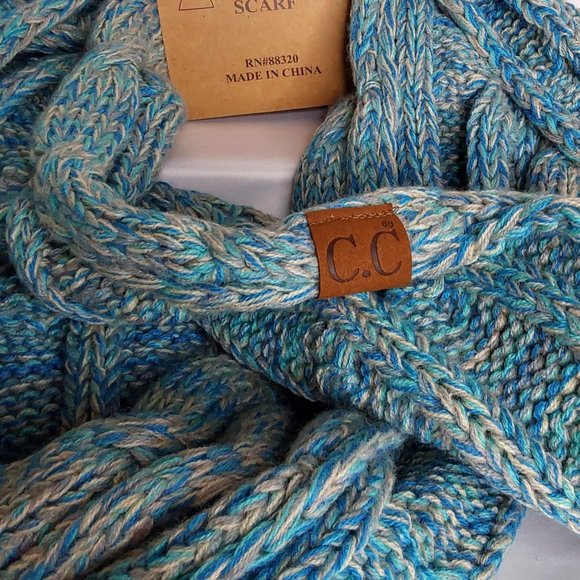 'C.C BEANIE 'INFINITY' SCARF MARBLED TEAL FULL WRAP - Picture 5 of 15
